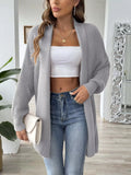 Plus Size Ribbed Open Front Long Sleeve Cardigan Light Gray / S