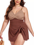 Plus Size Ruched One Piece Swim Dress Beige / L