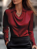 Plus Size Satin Blouse Burgundy / S