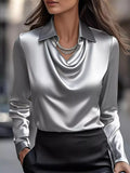 Plus Size Satin Blouse Gray / S