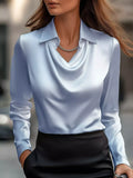 Plus Size Satin Blouse Sky Blue / S