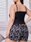 Plus Size Skeleton Print Cami Lounge Set