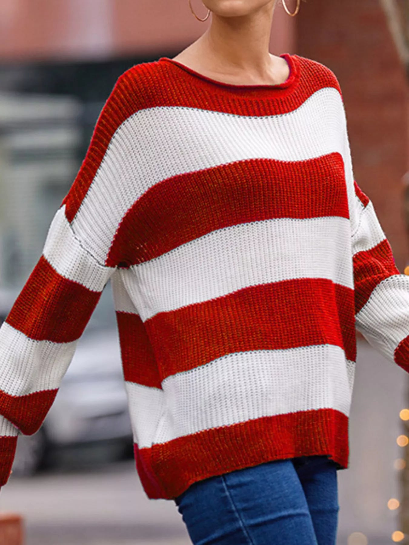Plus Size Striped Round Neck Sweater