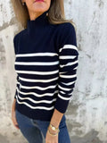 Plus Size Striped Turtleneck Sweater for Women