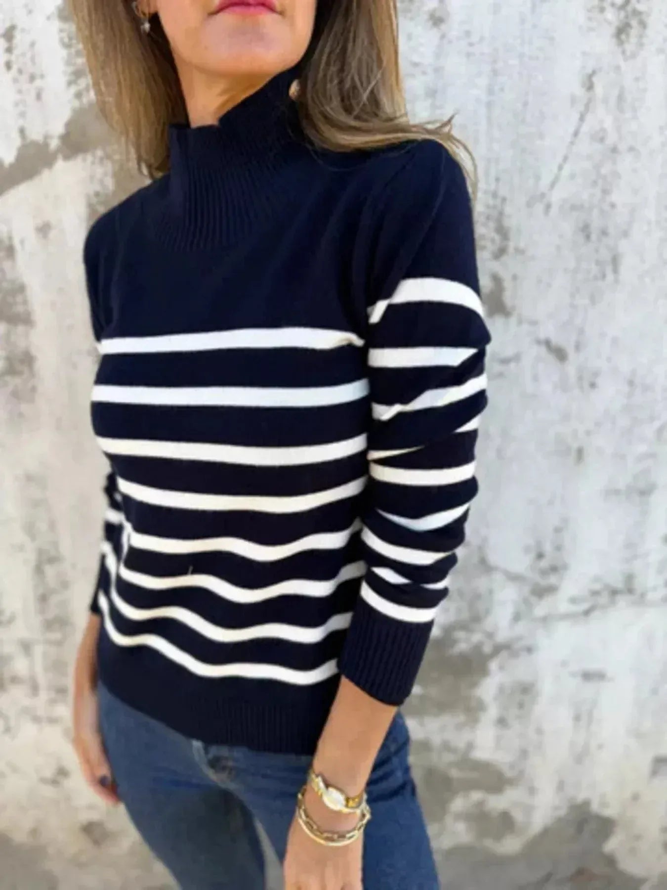 Plus Size Striped Turtleneck Sweater for Women