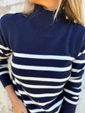 Plus Size Striped Turtleneck Sweater for Women Dark Blue / S