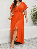 Plus Size Surplice Flutter Sleeve Dress