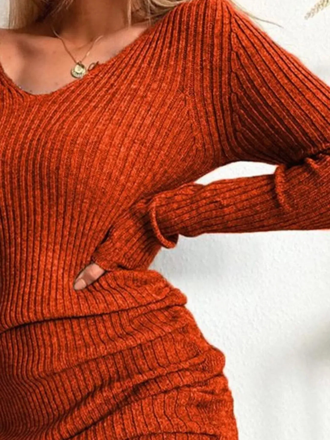 Plus Size Sweater Dress Orange-red / S
