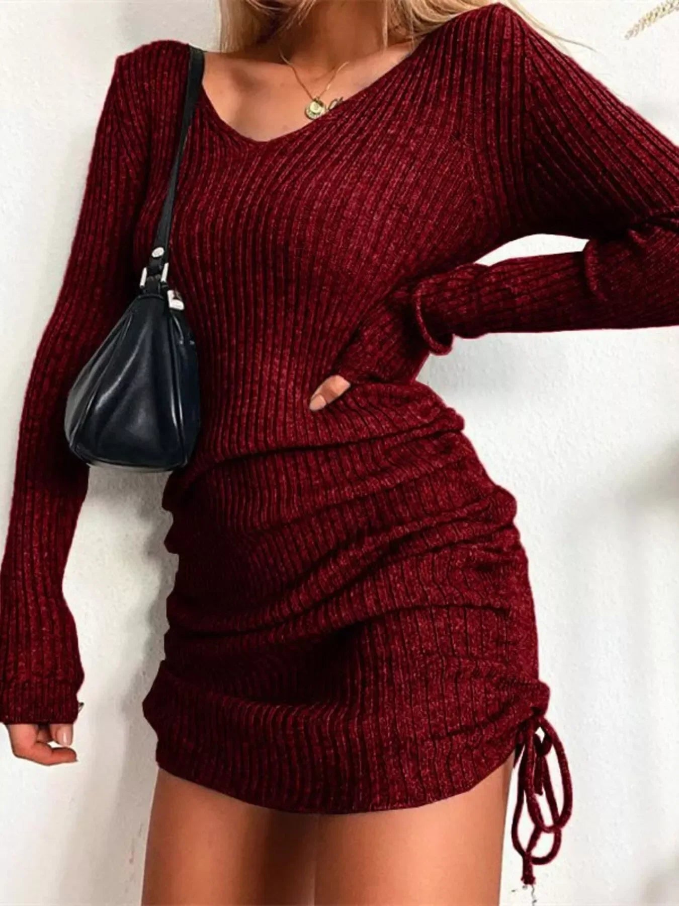 Plus Size Sweater Dress Burgundy / S