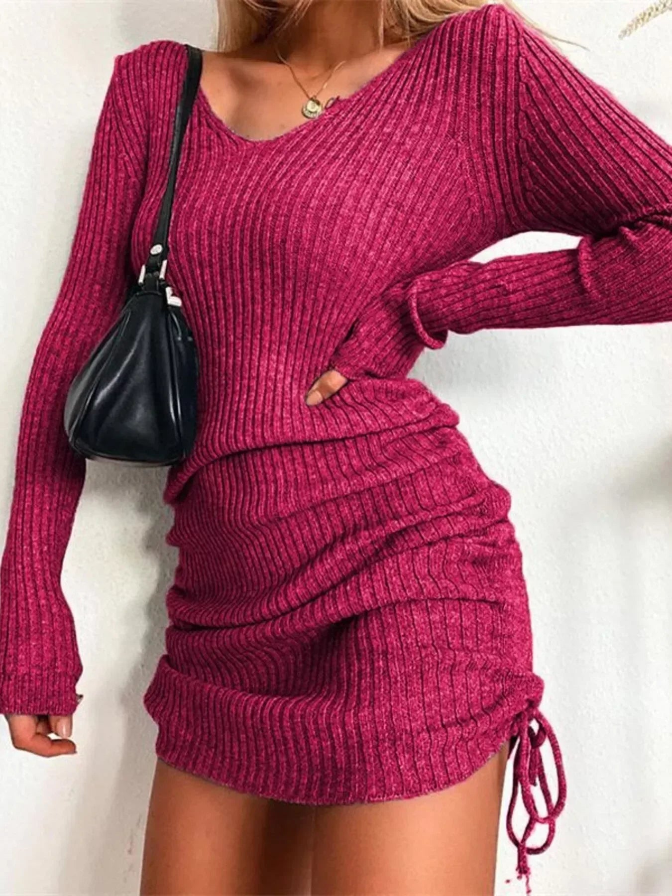 Plus Size Sweater Dress Fuchsia Pink / S