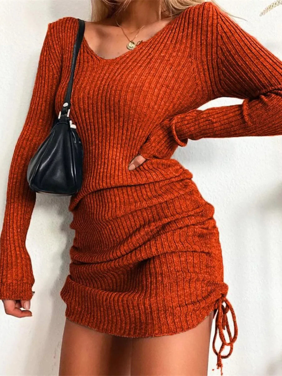 Plus Size Sweater Dress Orange-red / S