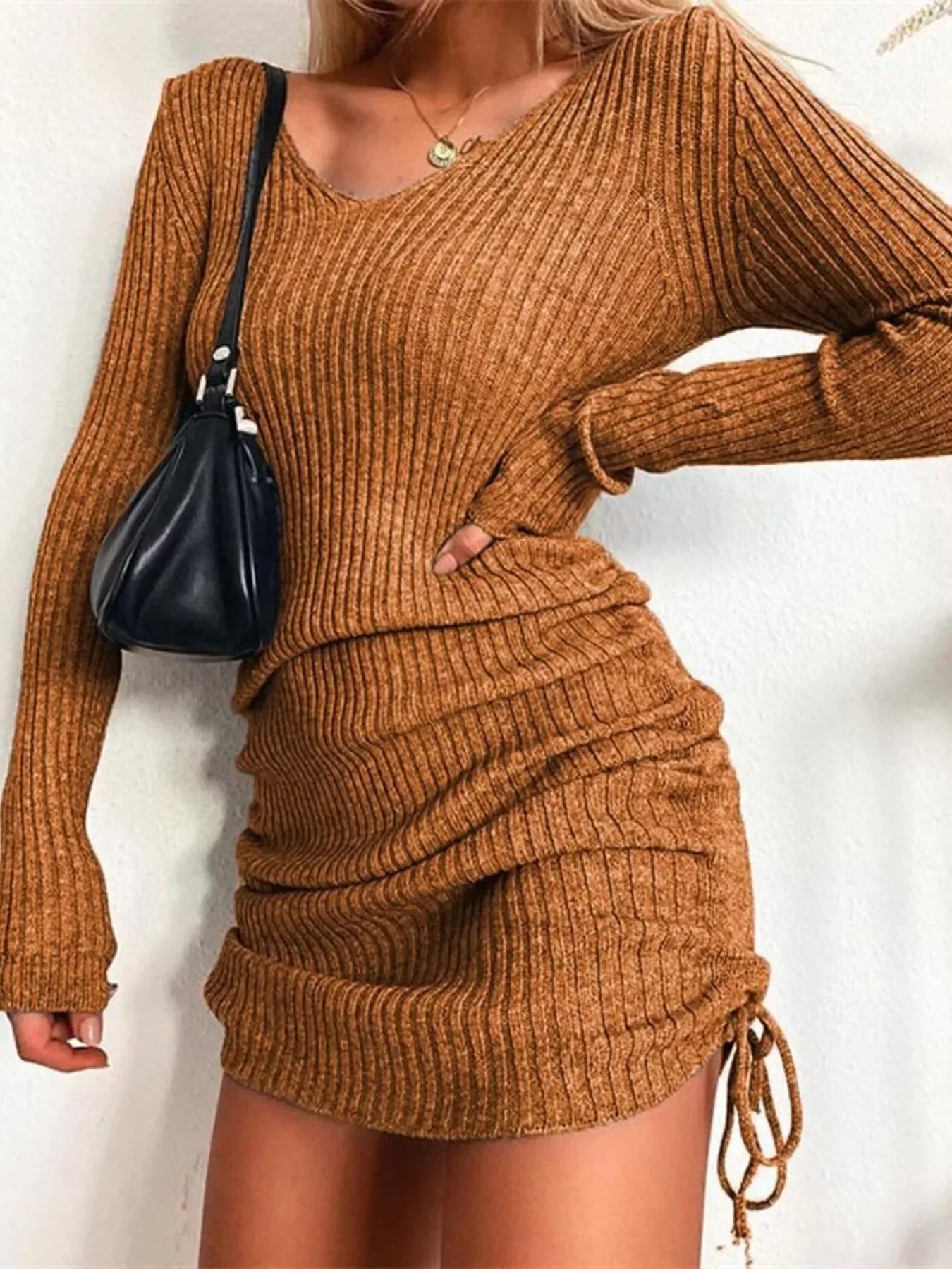 Plus Size Sweater Dress Tan / S