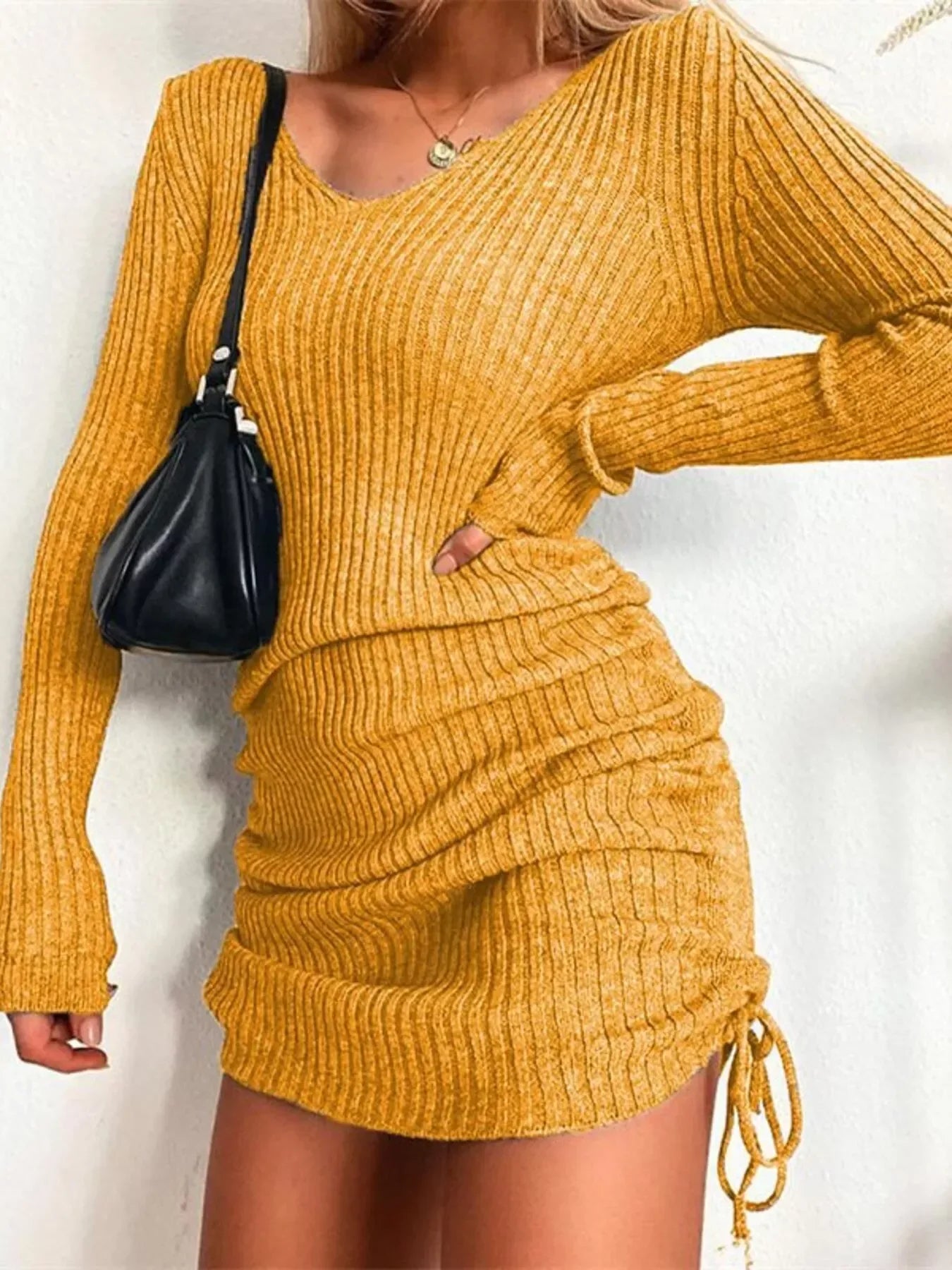Plus Size Sweater Dress Yellow / S