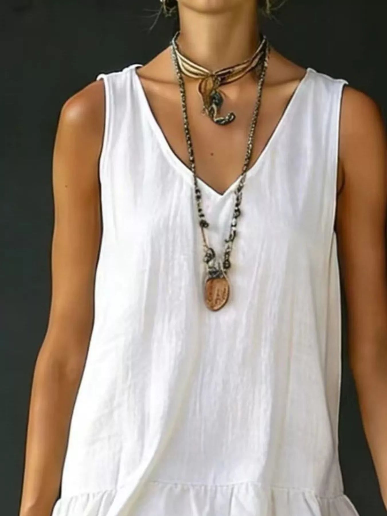 Plus Size V-Neck Ruffle Hem Sleeveless Dress - product view 17