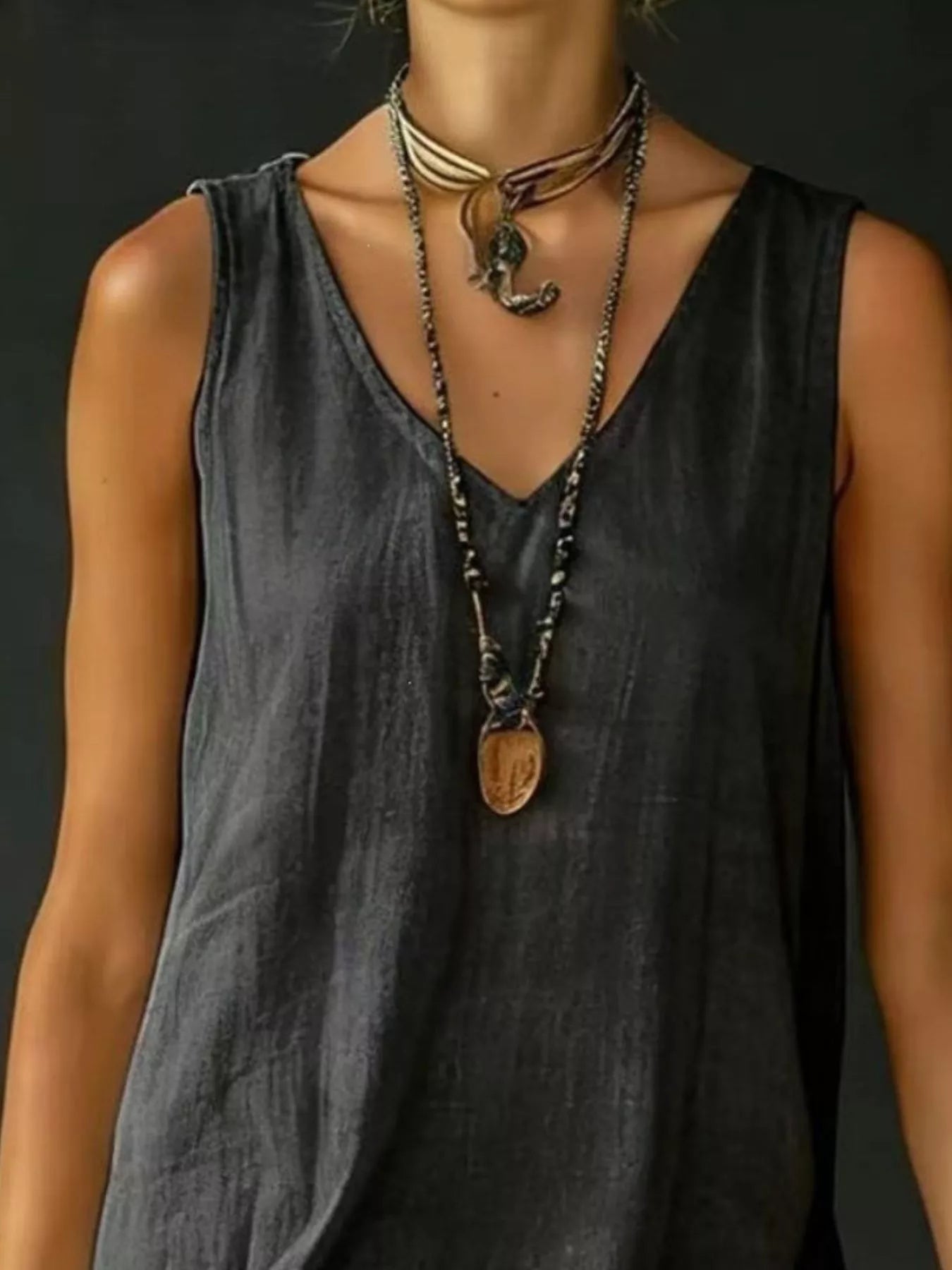 Plus Size V-Neck Ruffle Hem Sleeveless Dress - product view 9