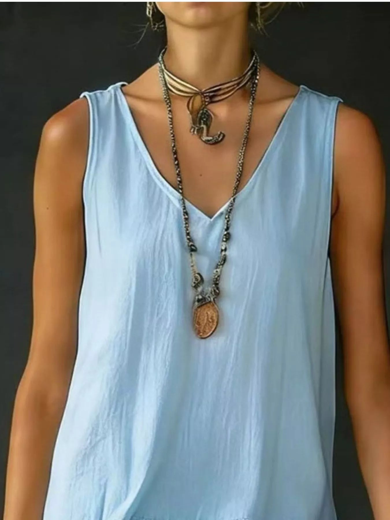 Plus Size V-Neck Ruffle Hem Sleeveless Dress - product view 3