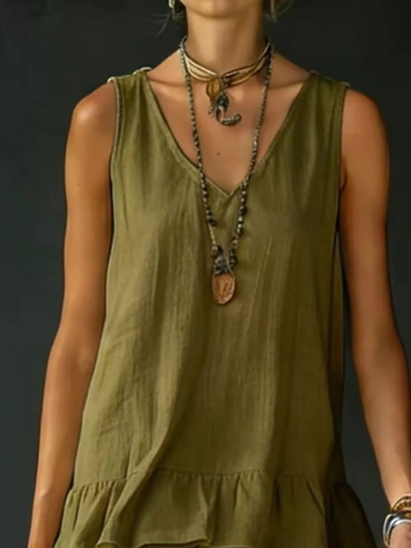 Plus Size V-Neck Ruffle Hem Sleeveless Dress - product view 5