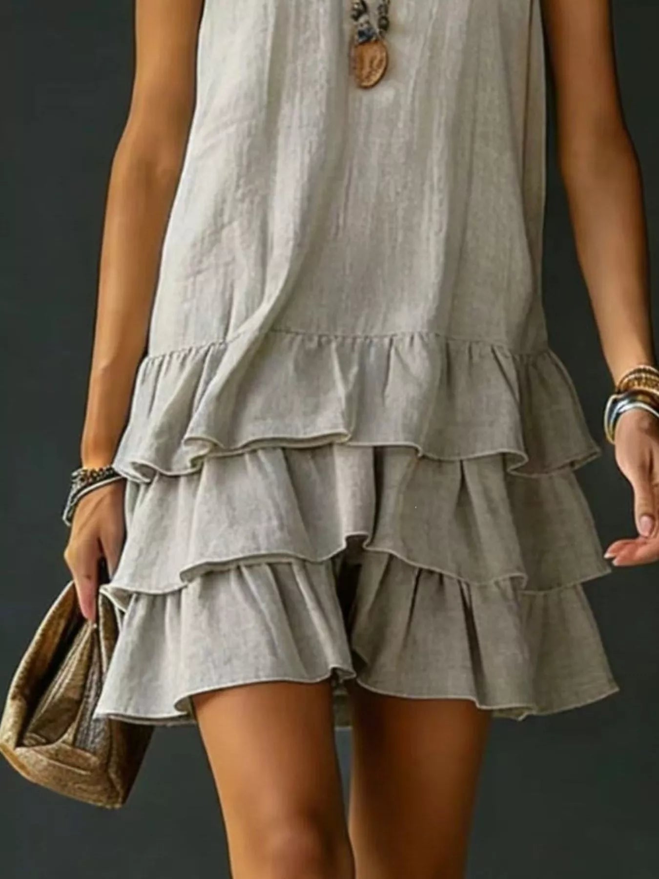 Plus Size V-Neck Ruffle Hem Sleeveless Dress - product view 23
