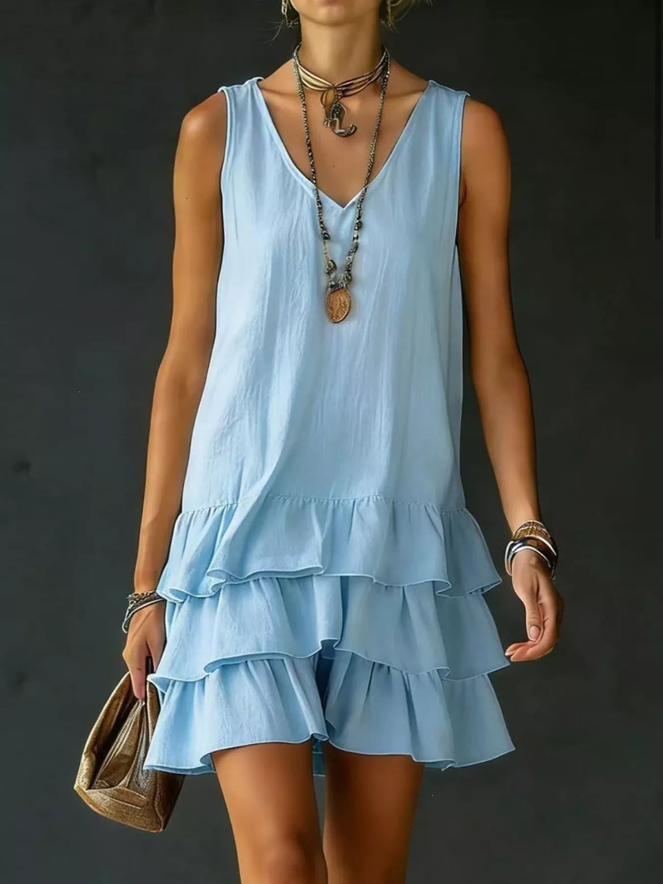 Plus Size V-Neck Ruffle Hem Sleeveless Dress - product view 1