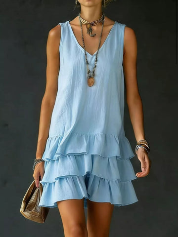 Plus Size V-Neck Ruffle Hem Sleeveless Dress - product view 1
