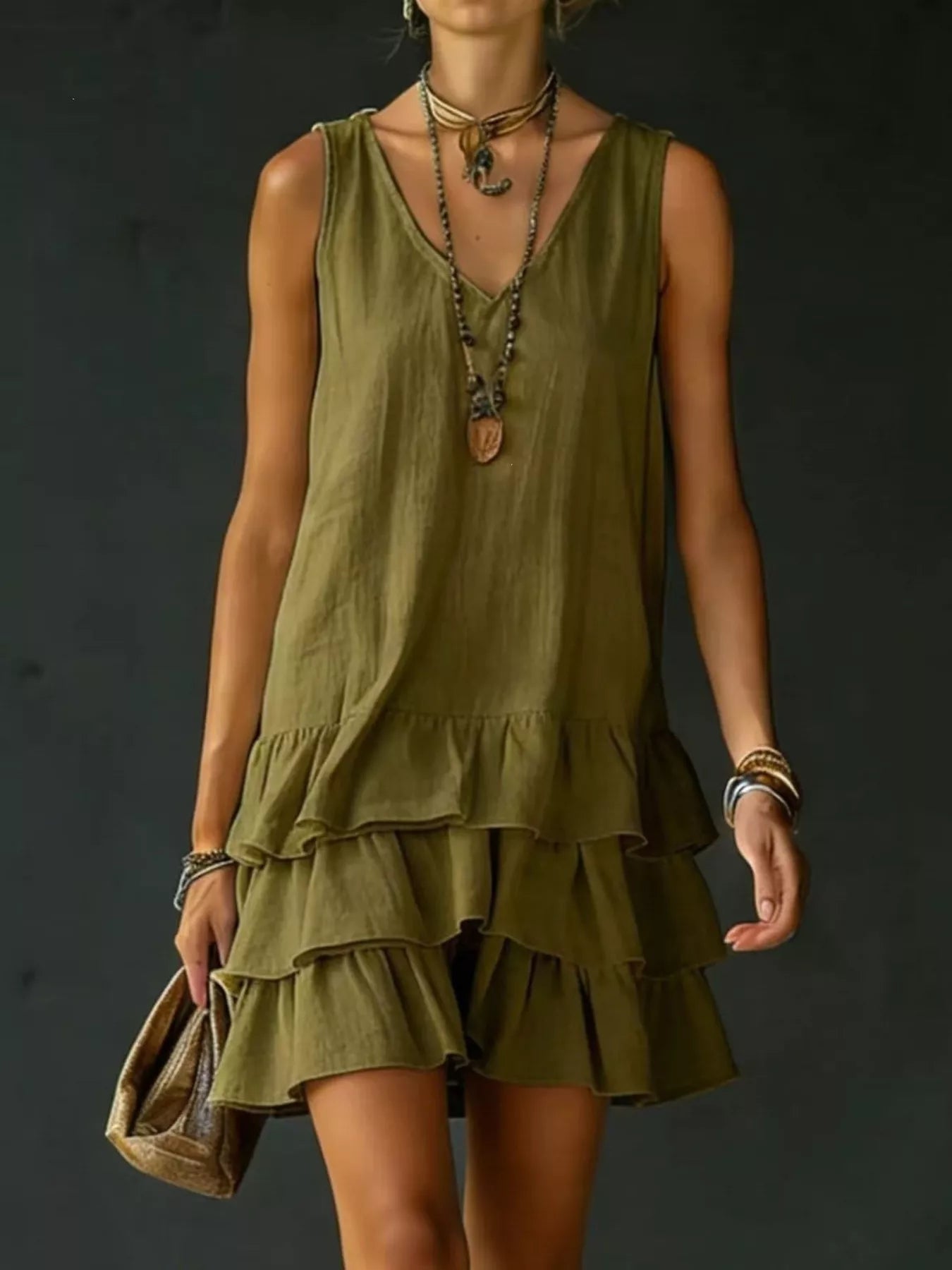Plus Size V-Neck Ruffle Hem Sleeveless Dress - product view 4
