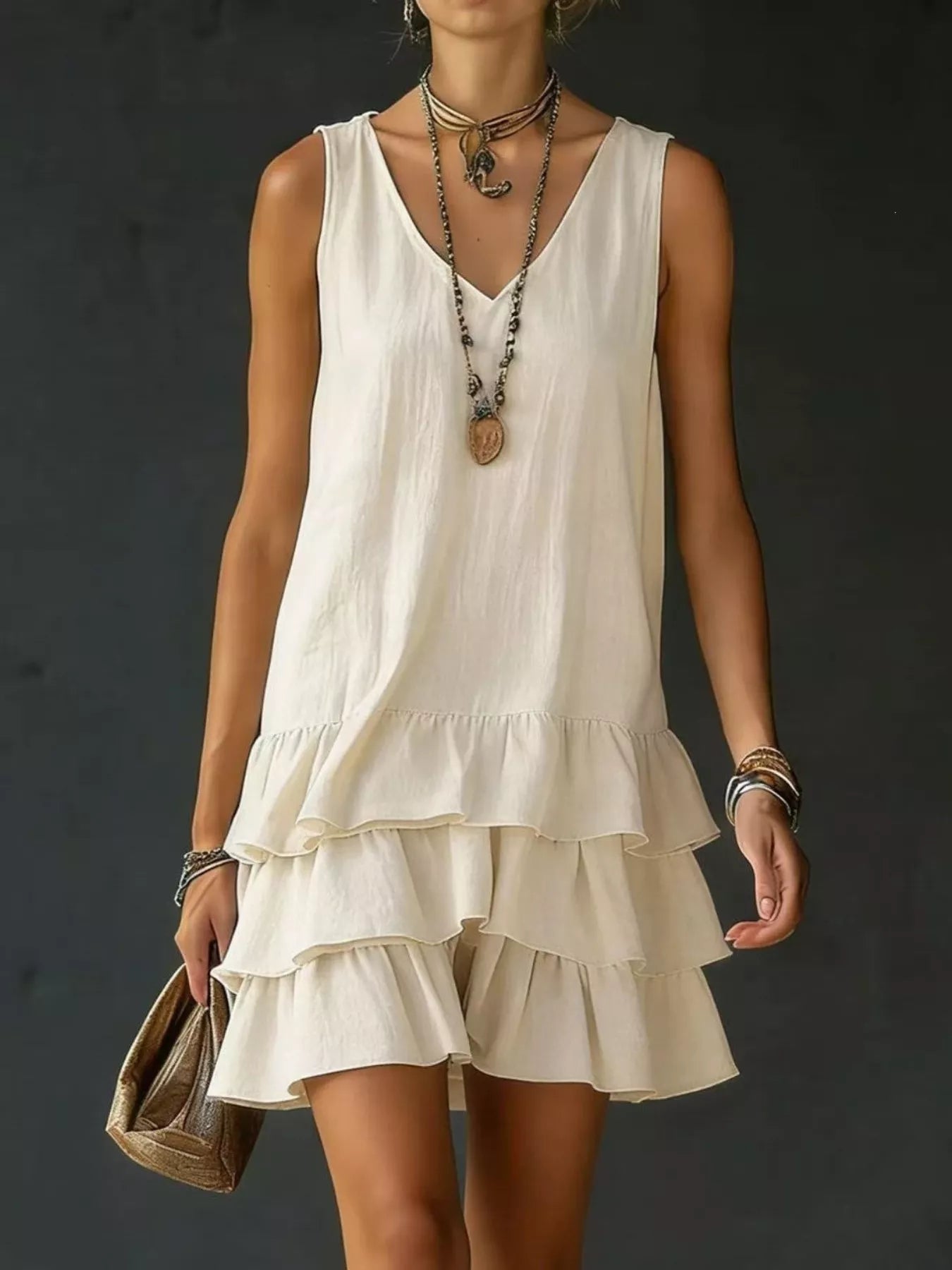 Plus Size V-Neck Ruffle Hem Sleeveless Dress - product view 10