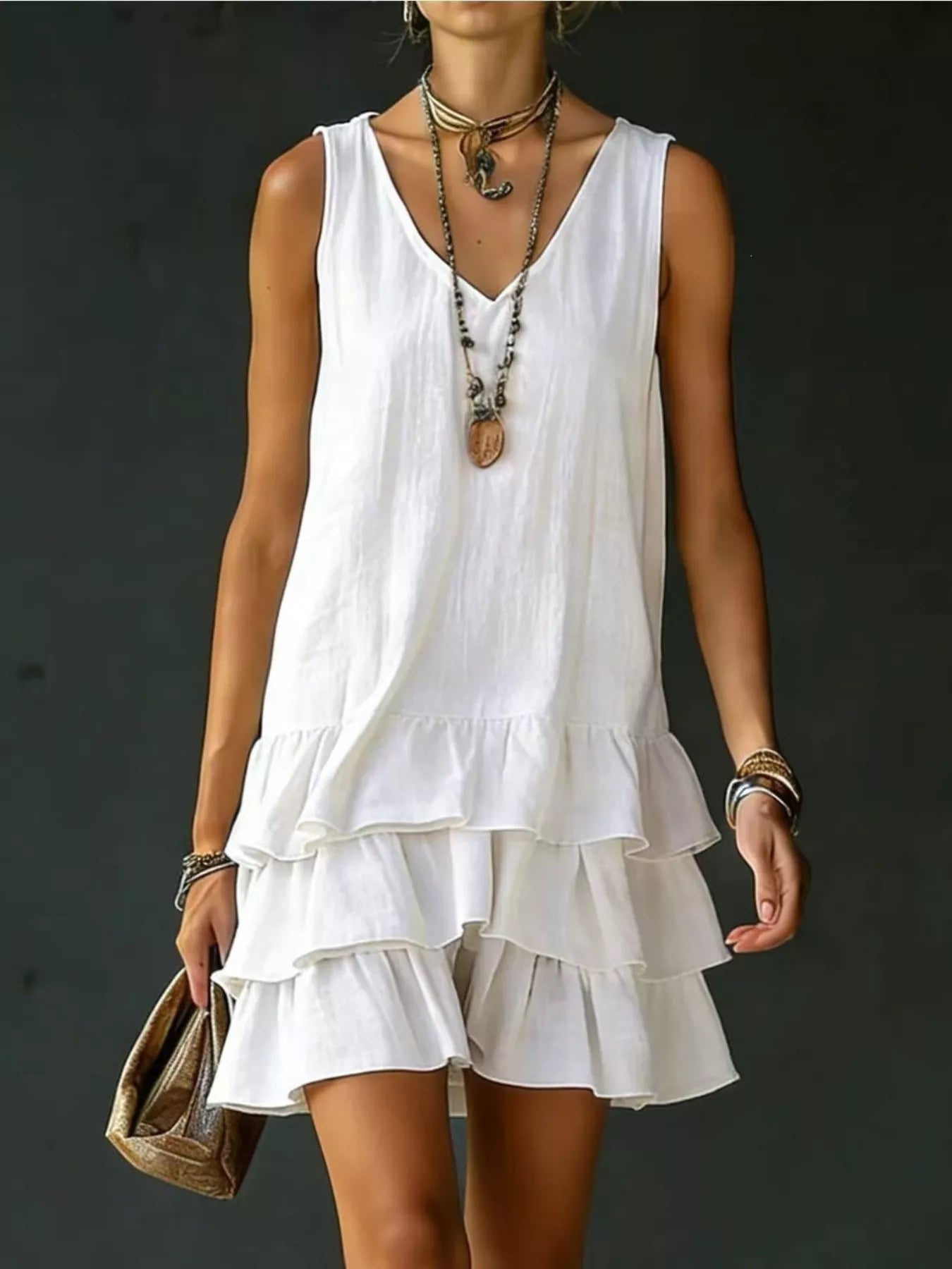 Plus Size V-Neck Ruffle Hem Sleeveless Dress - product view 16