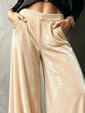 Plus Size High-Waisted Velvet Wide-Leg Pants