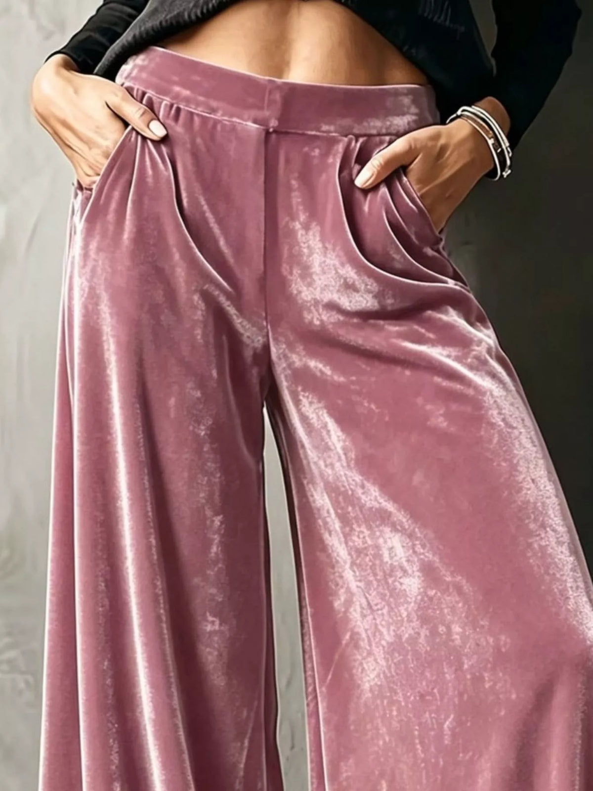 Plus Size High-Waisted Velvet Wide-Leg Pants