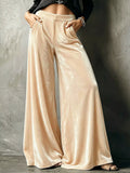 Plus Size High-Waisted Velvet Wide-Leg Pants Apricot / S