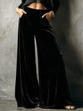 Plus Size High-Waisted Velvet Wide-Leg Pants Black / S