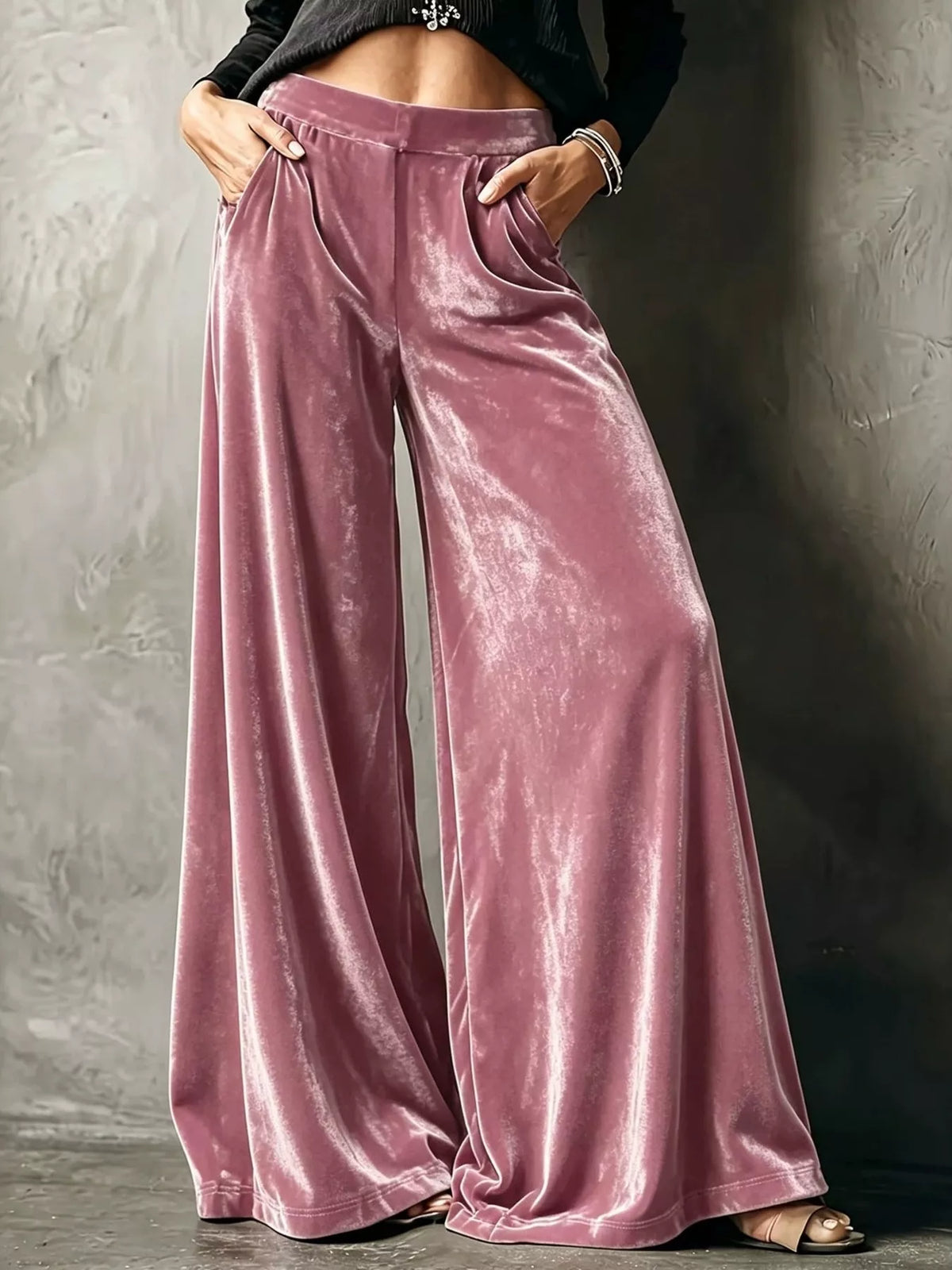 Plus Size High-Waisted Velvet Wide-Leg Pants Fuchsia Pink / S