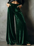 Plus Size High-Waisted Velvet Wide-Leg Pants Green / S