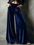 Plus Size High-Waisted Velvet Wide-Leg Pants Navy / S