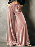 Plus Size High-Waisted Velvet Wide-Leg Pants Pale Blush / S