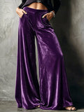 Plus Size High-Waisted Velvet Wide-Leg Pants Purple / S