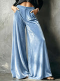 Plus Size High-Waisted Velvet Wide-Leg Pants Sky Blue / S