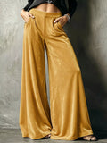 Plus Size High-Waisted Velvet Wide-Leg Pants Yellow / S