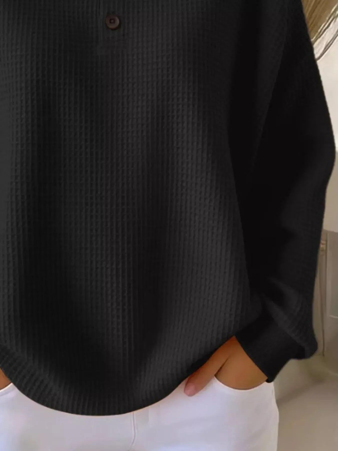 Plus Size Waffle Knit Button Top