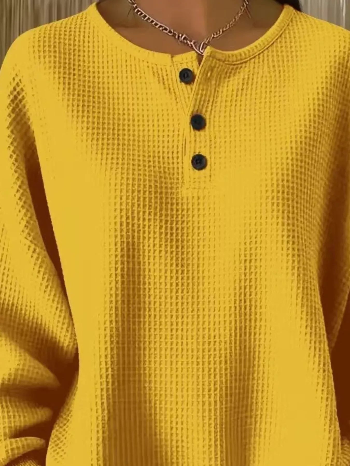 Plus Size Waffle Knit Button Top