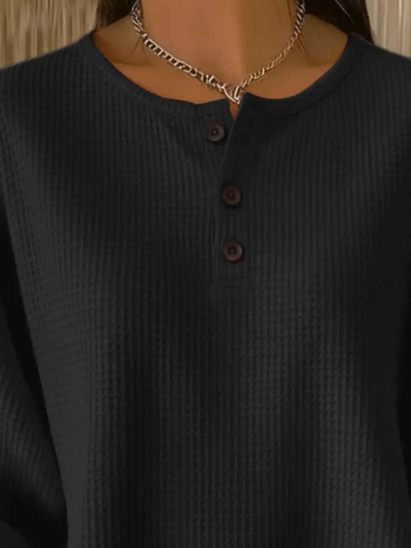 Plus Size Waffle Knit Button Top