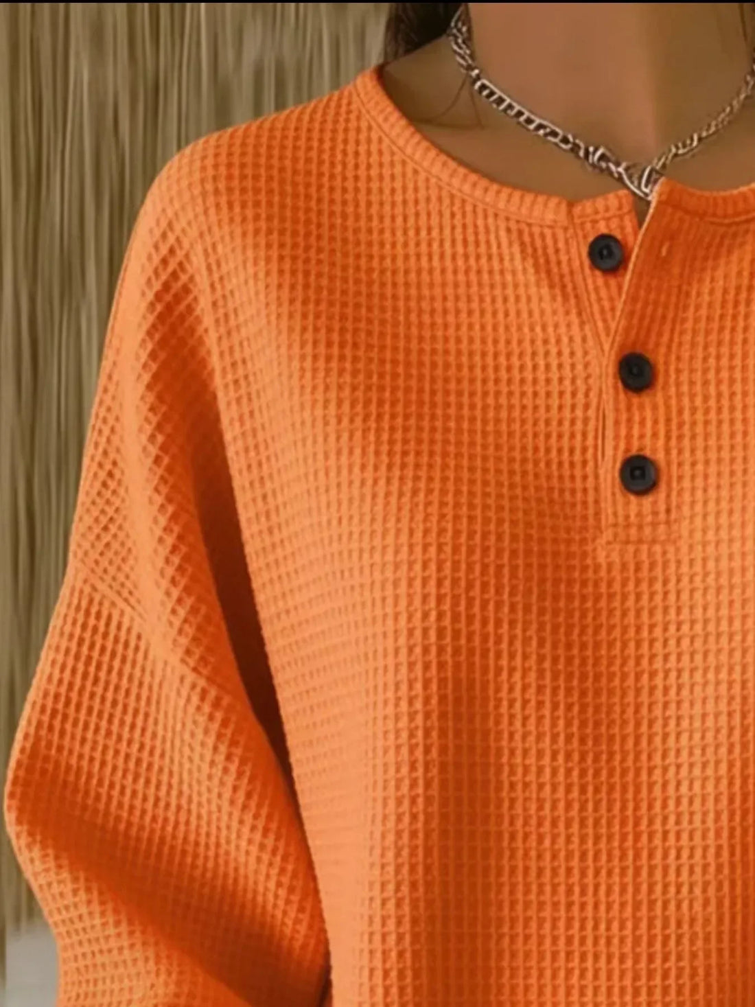 Plus Size Waffle Knit Button Top Orange / S