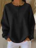 Plus Size Waffle Knit Button Top Black / S