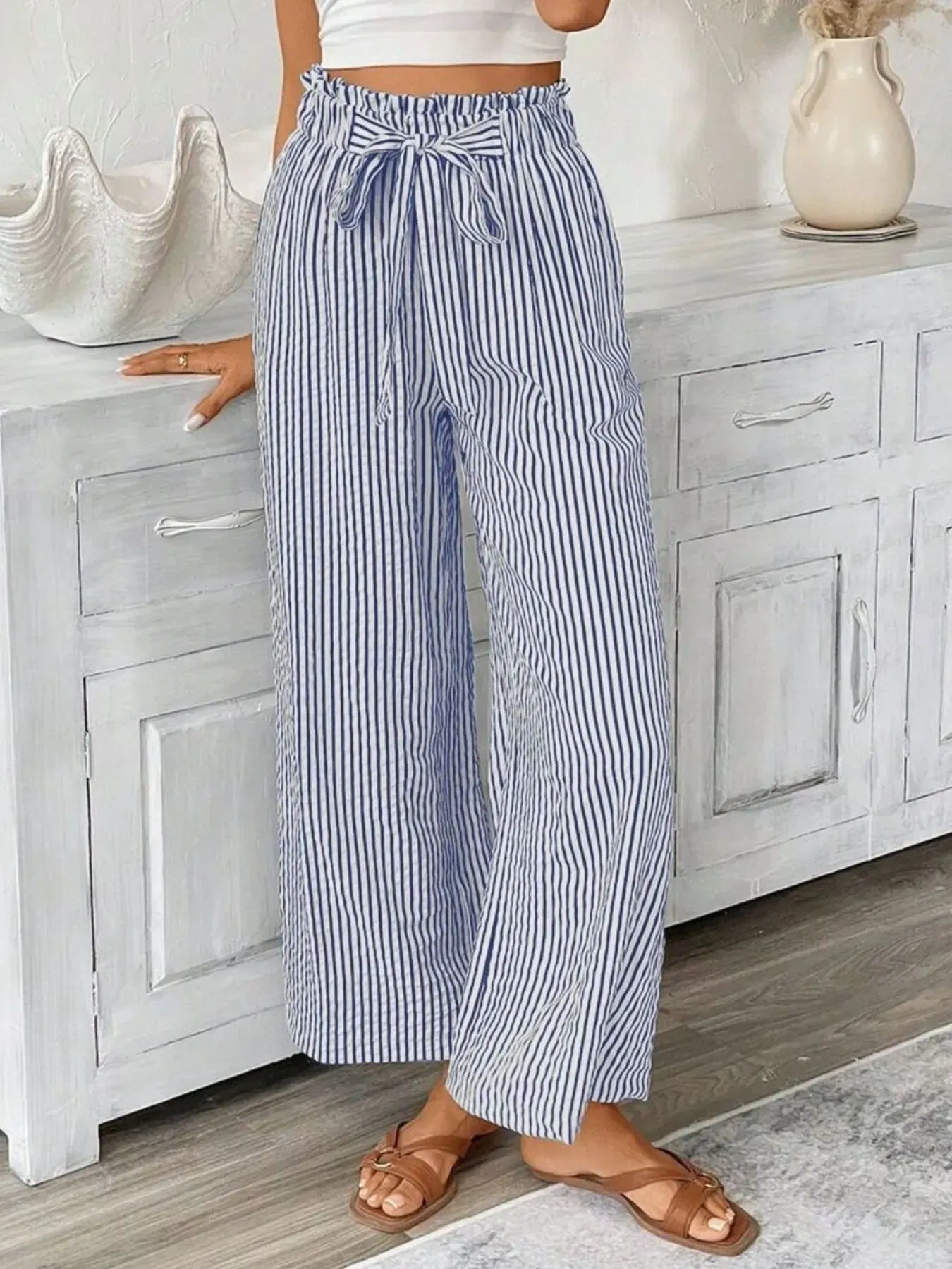 Plus Size Wide Leg Pants Blue / S
