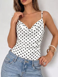 Polka Dot Cowl Neck Spaghetti Strap Bodysuit