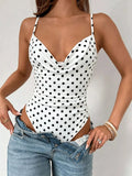 Polka Dot Cowl Neck Spaghetti Strap Bodysuit White / S