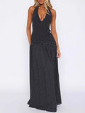Polka Dot Halter Neck Maxi Dress