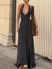 Robe longue dos nu à pois