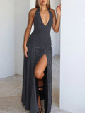 Polka Dot Halter Neck Maxi Dress