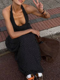 Polka Dot Halter Neck Maxi Dress Black / S
